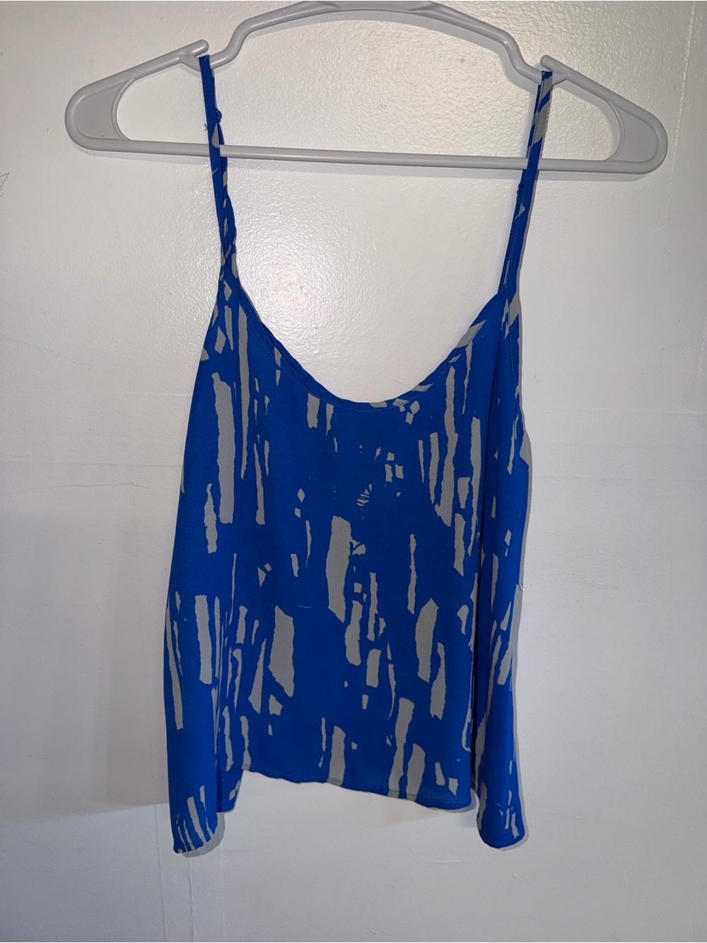 Aqua Blue and Beige Abstract Spaghetti-Strap Crop Top